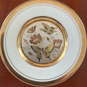 Vintage Art of Chokin Japanese Plate w/ 24kt gold-trimmed rim
